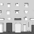 Modern Bathroom Accessories Including Toilet Paper Holders Trash Cans And Brushes