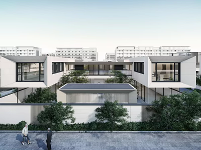 Modern Detached Villa With Private Courtyard And Lush Greenery Around Large Windows 3d model
