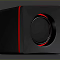 Modern Computer Speaker Featuring Gray Cube Design Red Accent Ring And Black Circular Panel 3d model