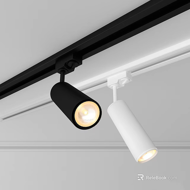 Modern Track Mounted Black And White Downlights And Spotlights For Interior Lighting 3d model 