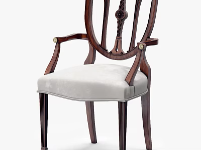 Elegant Wooden Dining Chair With Armrests Carved Details And Light Upholstered Seat 3d model