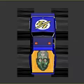 Blue Monster Truck with Large Off Road Tires and Decorative Graphics On Body
