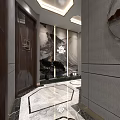 Modern Shop Front Desk Interior With Marble Wall Reception Desk Decorative Plants And Lighting