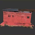 Old Wooden Carriage Model With Blue Brown Roof Decorative Wheels And Ground Details