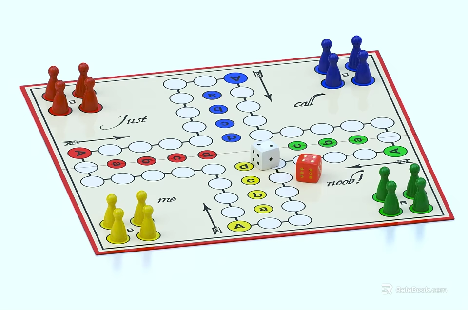 Fun Family Board Game Featuring Colorful Pieces Dice Start Markers And Classic Play 3d model 