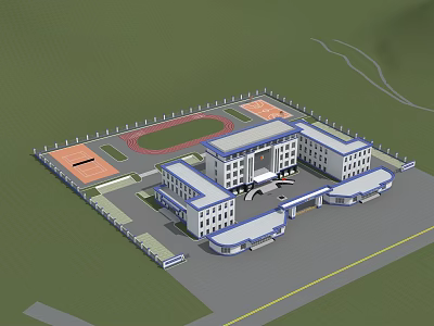 Modern School Campus Building Complex With Sports Field Track And Classroom Buildings 3d model
