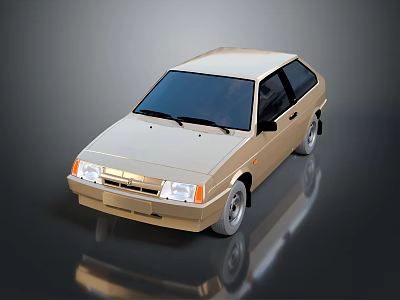 Classic Beige Car Vintage Exterior Design Shiny Surface With Floor Reflection 3d model