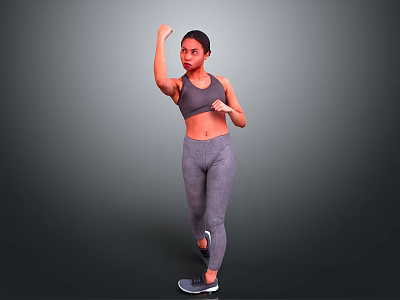 Man in Gray Sportswear Performing Boxing Pose Against Gray Background 3d model