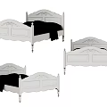 White Double Bed With Carved Headboard Decorative Legs And Black Sheets 3d model