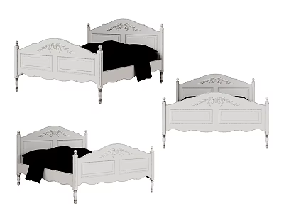 French Simple Bedroom Bed French Bed Double Bed Pillow Bedroom 3d model