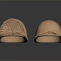 Two Golden Helmets With Woven And Smooth Surfaces For Warrior Character 3d model