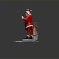 Santa Claus Statue In Red Costume Holding Bell With Wooden Fence And Snow Base