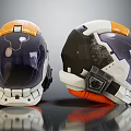 Modern Tech Inspired Helmets With Orange White Black Design And Transparent Visors 3d model