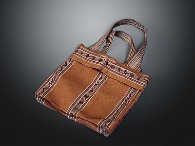 Stylish Brown Everyday Handbag Design With Striped Patterns And Decorative Details 3d model