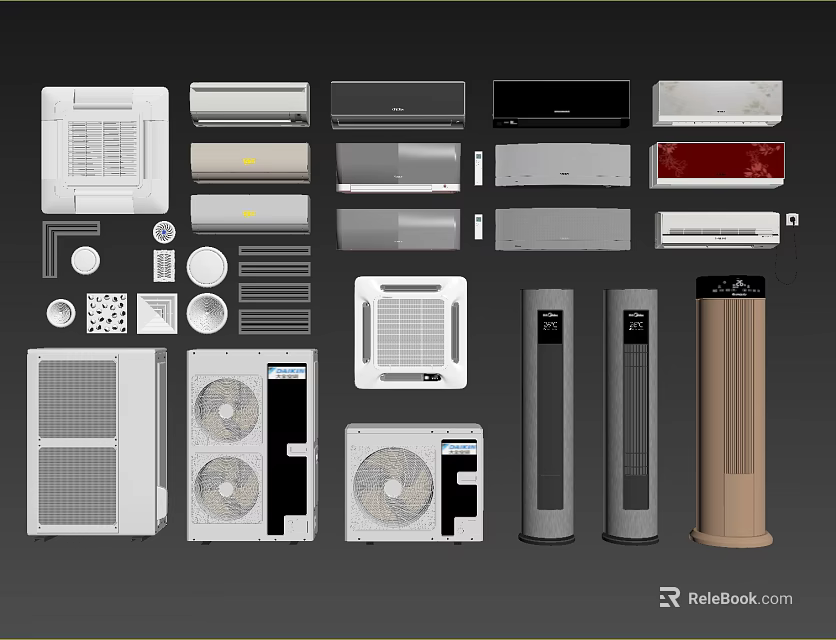 Various Types of Air Conditioners and Fans with Modern Designs for Home Use 3d model 