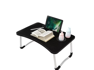 Foldable Kids Desk with Black Desktop Metal Legs Tablet Open Book Pen and Water Bottles 3d model