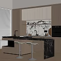Modern Kitchen Interior With Marble Island Counter Bar Stools And Cabinets 3d model