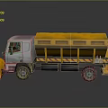 Yellow And Gray Snow Removal Truck With Front Plow And Striped Cargo Bed
