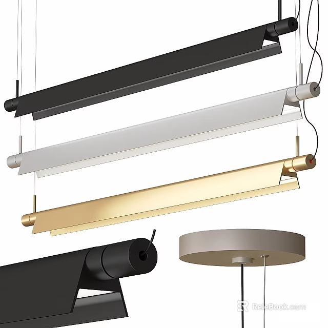 Modern Black White Gold Pendant Lights with Sleek Strip and Round Design 3d model 