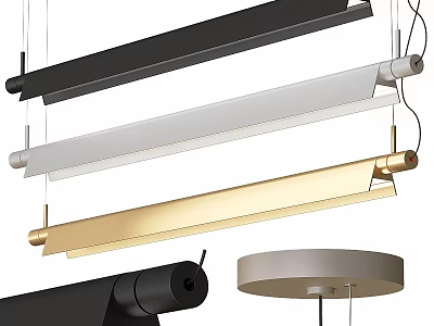 Modern Black White Gold Pendant Lights with Sleek Strip and Round Design 3d model