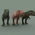 Realistic Dinosaur Models In Three Different Colors Standing With Detailed Textures 3d model