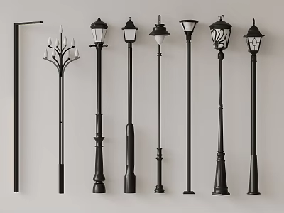 Various Styles of Black Outdoor Lights with Different Designs for Garden and Street 3d model