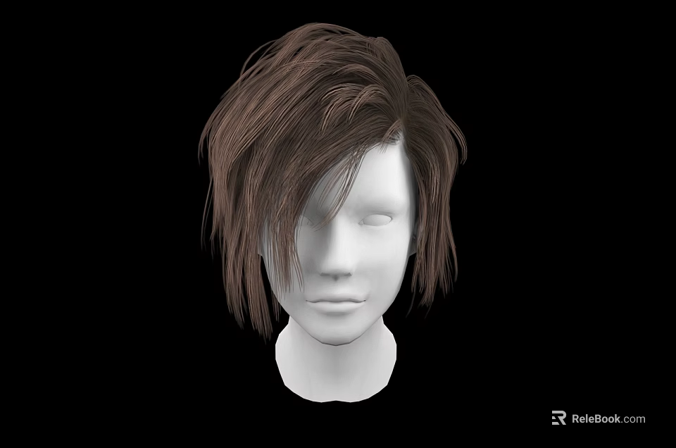Stylish Jewelry Display On White Head Model With Brown Wig And Black Background 3d model 