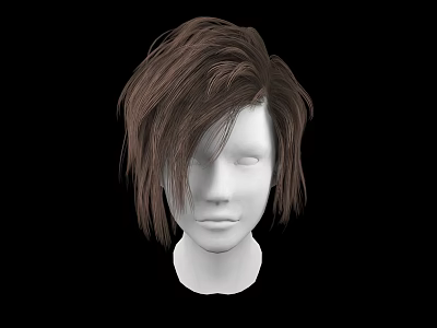 Stylish Jewelry Display On White Head Model With Brown Wig And Black Background 3d model
