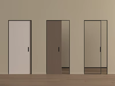 Modern Sliding Doors With White Brown Glass And Black Frames On Beige Wall Wooden Floor 3d model