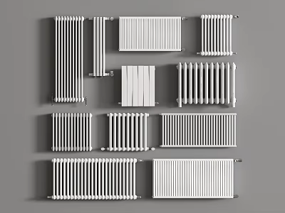 Various Stylish Radiator Designs Displayed on Gray Background with Modern Styles 3d model