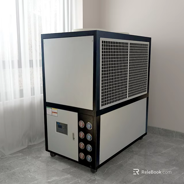 Public Facility Industrial Chiller With Grid Cooling Panels Control Panel Wheels And Indoor Placement 3d model 