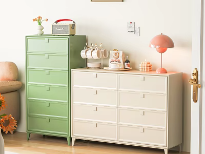 Stylish Entryway Cabinet and Side Cabinet with Decorative Items Table Lamp and Wooden Floor 3d model