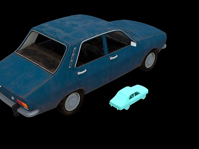 Blue Vintage Car And Light Blue Toy Model Display On Black Background 3d model