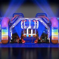 Futuristic Stage Setup With Neon Lights Colorful Stripes And Central Control Console