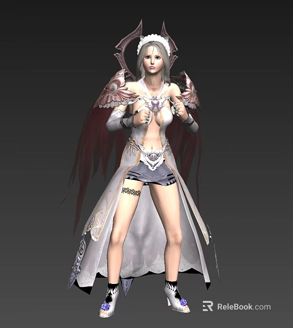 Fantasy Game Female Character With Red And White Wings In Elaborate Decorative Costume 3d model 