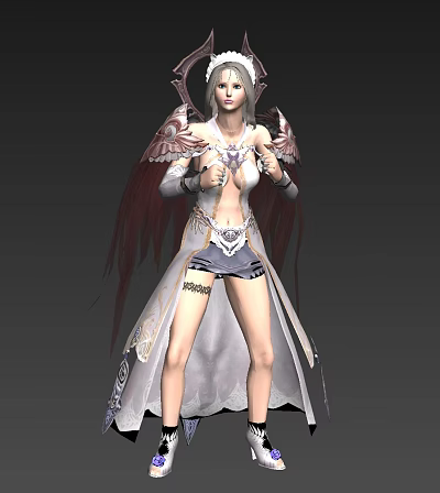 Fantasy Game Female Character With Red And White Wings In Elaborate Decorative Costume 3d model