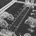 Futuristic Tech Inspired Architectural Complex With Geometric Structures And Glowing Lines