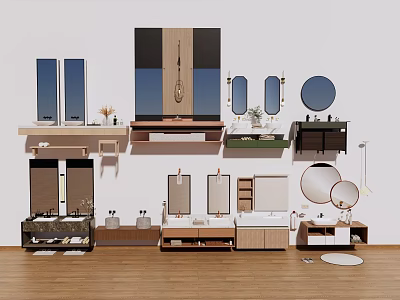 Bathroom Vanity Units with Multiple Designs Mirrors and Storage Shelves for Modern Home 3d model