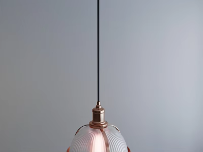 Modern Pendant Light With Copper Base And Ribbed Glass Shade Hanging In Minimalist Space 3d model