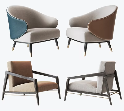 Modern Single Sofa Designs With Blue Brown Beige Gray Upholstery And Black Frame Golden Legs 3d model