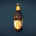 Brown Beer Bottle With Bitcoin Logo On Label Against Dark Background 3d model