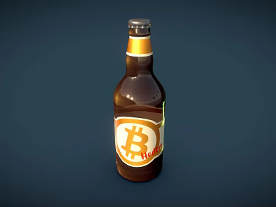 Brown Beer Bottle With Bitcoin Logo On Label Against Dark Background 3d model Brown Beer Bottle With Bitcoin Logo On Label Against Dark Background 3d model