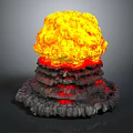 Cartoon Style Explosion Scene With Bright Yellow Orange Cloud And Layered Gray Red Base