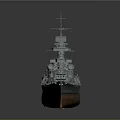 3D Warship Model Displaying Side View Gray and Orange Hull Multiple Gun Turrets and Superstructure 3d model