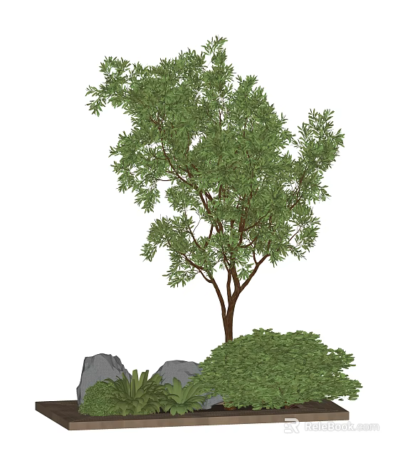 Lush Green Arbor With Dense Foliage And Surrounding Rocks And Shrubs 3d model 