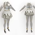 Elegant Gray White Cosplay Clothing With Metallic Details Short Skirt Stockings And High Heels
