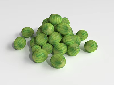 Pile of Fresh Green Striped Small Round Flowering Plant Fruits 3d model