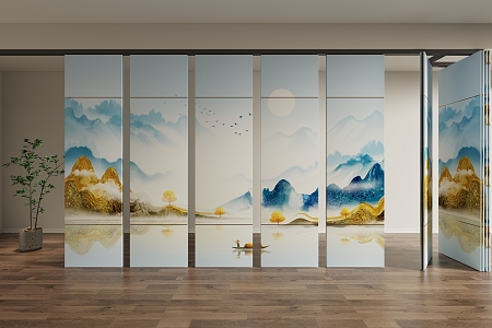 New Chinese style sliding door partition wall sliding door 3d model