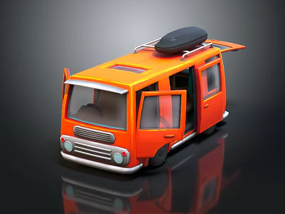 Orange Bus with Open Doors Black Roof Rack and Modern Stylish Design 3d model Orange Bus with Open Doors Black Roof Rack and Modern Stylish Design 3d model