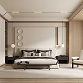 Modern Minimalist Bedroom With Wooden Elements King Bed Nightstands Pendant Lights Rug And Accent Chair